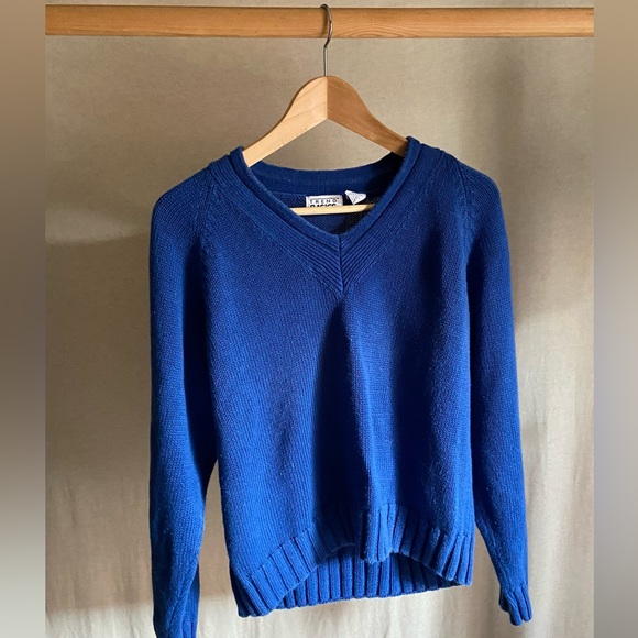 Blue Cotton V Neck Sweater - Picture 4 of 5